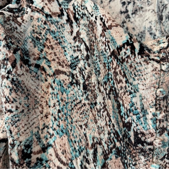 New AFRM Long Sleeve Midi Dress, Aqua All-Over Snake Print, Size Medium - Picture 10 of 16